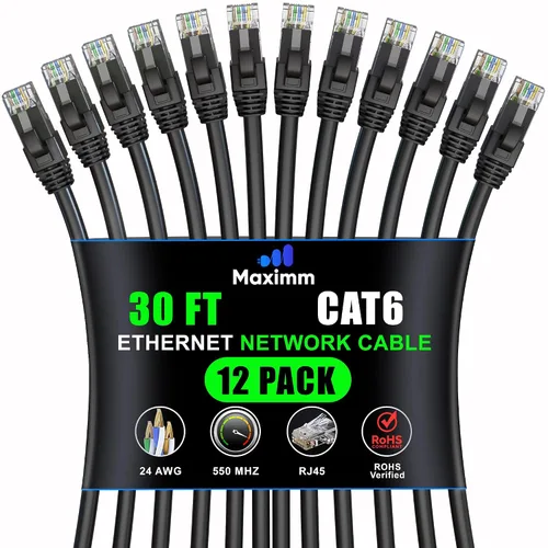 Miniatura 58 de Maximm Cable Ethernet Cat 6 – 7 pies (paquete de 12), LAN de alta velocidad, Internet, parche y cable de red, UTP, 10 Gbps, 550 MHz, color azul