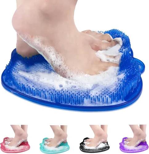 AXLOFO® Alfombrilla de ducha para pies, tamaño XL más grande, con ventosas antideslizantes, limpia, exfolia, masajea tus pies sin doblarse, Azul