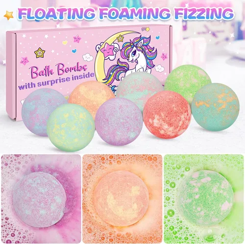 Miniatura 4 de Bombas de baño de unicornio para niños y niñas con sorpresa en el interior, 8 piezas de bombas de baño de burbujas naturales de princesa