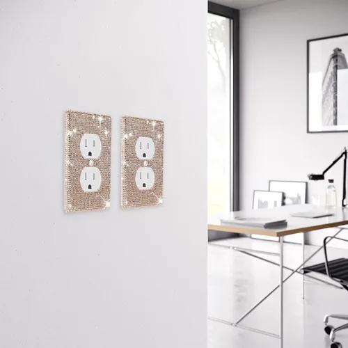 Miniatura 4 de Alanfox 2 placas de pared con diamantes de imitación de cristal dorado, cubiertas brillantes para interruptor de luz, cubiertas de placa de pared