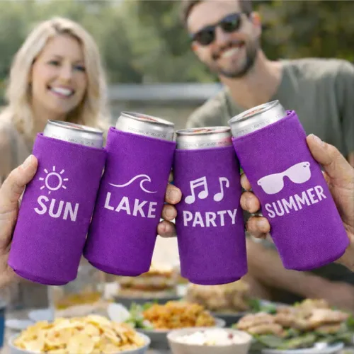 Miniatura 8 de Paquete de 12 fundas delgadas para enfriar latas, aislantes plegables de neopreno en blanco de 12 onzas, enfriadores de bebidas delgados para Surtido