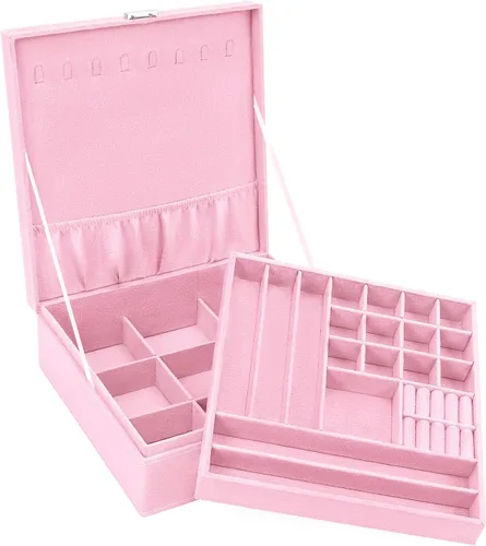 Miniatura 24 de MOSISO Joyero, organizador de almacenamiento de joyas, apilable, de doble capa, con bloqueo, para mujeres, collar, aretes, pulsera, anillo y broche