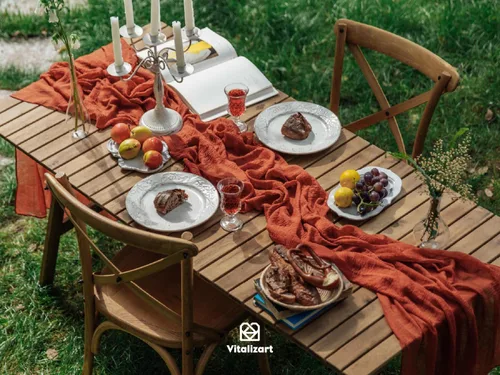 Miniatura 5 de Vitalizart Camino de Mesa de Estopilla de 10 Pies, Tela Bohemia de Gasa Rústica Terracota Naranja Quemado, Camino de Mesa de Estopilla para Boda