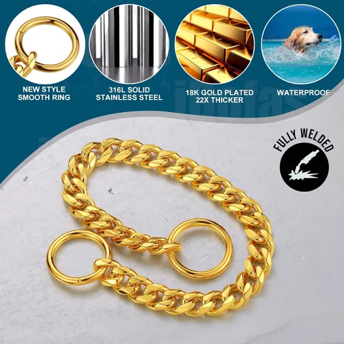 Miniatura 4 de Collar dorado para perro de 0.394 pulgadas, collar de cadena de acero inoxidable resistente para perros (10 pulgadas)