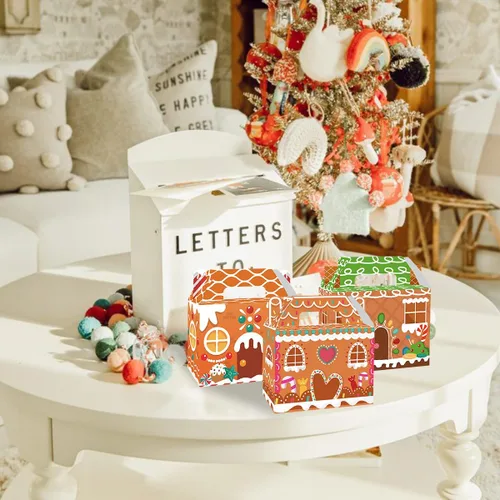 Miniatura 6 de Paquete de 24 cajas de regalo de fiesta de Navidad, 3D de pan de jengibre con impresión de Navidad para la casa, cajas de regalo para Navidad