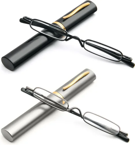 Miniatura 11 de DXYXYO Mini Gafas de Lectura para Hombre y Mujer, Compactas, Pequeñas, de Bolsillo, de Metal, con Estuche Portátil Rosa y azul