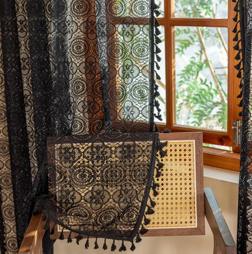 Miniatura 51 de YJ YANJUN - Cortinas de café boho, 24 pulgadas de largo, 2 paneles, cada una de 59" de ancho x 24" de largo, beige, con crochet, cortinas de cocina