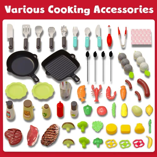 Miniatura 3 de Juego de Parrilla de Barbacoa para Niños, Juguetes de Cocina con Simulación de Luz y Sonido de Humo, Juego de Comida de Simulación para Niños