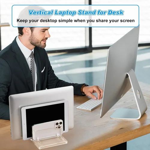 Miniatura 6 de Chunful Soporte vertical ajustable para computadora portátil, soporte acrílico de 3 ranuras para laptop, base invisible para computadora portátil