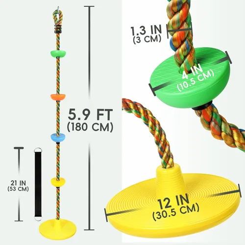 Miniatura 3 de Juego de columpio de árbol de cuerda de escalada con plataformas y asiento de columpio de disco para juegos al aire libre, accesorios para niños