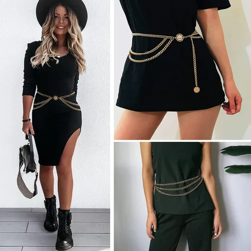 Miniatura 4 de Glamorstar Cinturón de cadena multicapa para mujer, estilo bohemio, cadena para el vientre, cadena de bikini