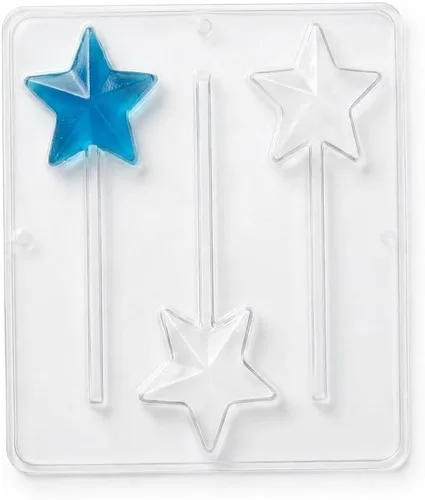 Miniatura 2 de 3374 Star Lollipop - Molde de caramelo de chocolate, plástico transparente, 3 cavidades, 2.5 pulgadas