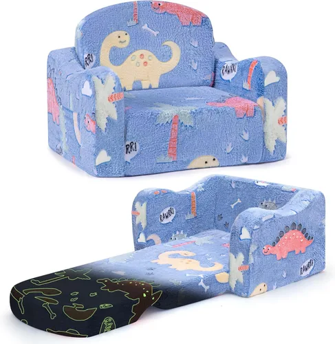 Miniatura 7 de Silla y sofá gruesos y cómodos para niños pequeños, sofá de felpa suave de 2 en 1 plegable para niños, sofá convertible a tumbona para niños
