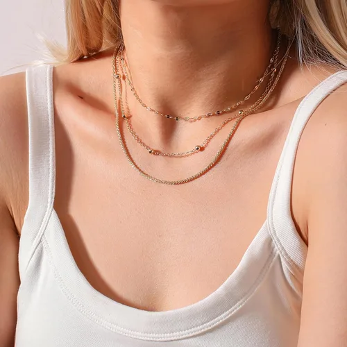 Miniatura 5 de WEDDINEN Juego de collares de oro en capas para mujer, collar de cadena delicado, simple, multicapa, ajustable, moderno