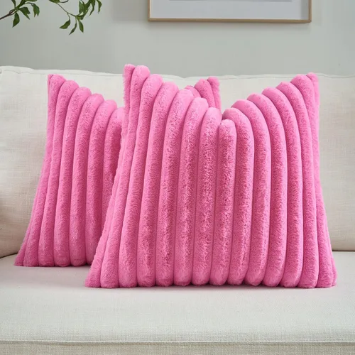 Miniatura 21 de FUTEI - Juego de 2 fundas de almohada decorativas con rayas, cuadradas, para invierno, piel sintética de conejo suave y acogedora y respaldo