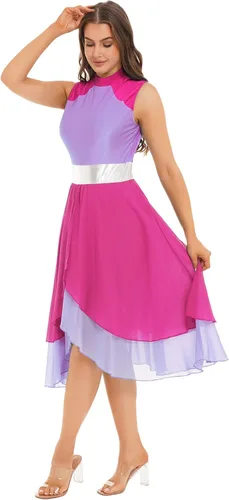 Miniatura 3 de Shinsto Vestido de baile litúrgico sin mangas con bloques de color para mujer, túnica de baile lírico