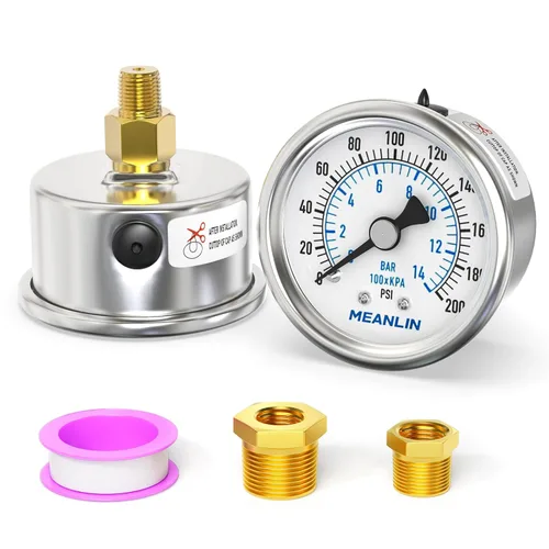 Miniatura 11 de MEANLIN MEASURE Medidor de presión en seco de acero inoxidable de 0 ~ 200 psi, esfera de cara NPT de 2 pulgadas, impermeable para compresor de aire