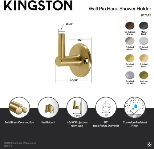 Miniatura 3 de Kingston Brass K171A2 - Soporte de pared para conector de ducha, diseño Trimscape Showerscape para conector de ducha, latón pulido