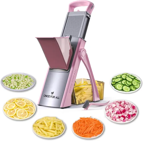 Miniatura 14 de ONCE FOR ALL Safe Mandoline Slicer Pro, 4ª generación, cortador de verduras de grosor ajustable para cocina, picadora de alimentos con contenedor