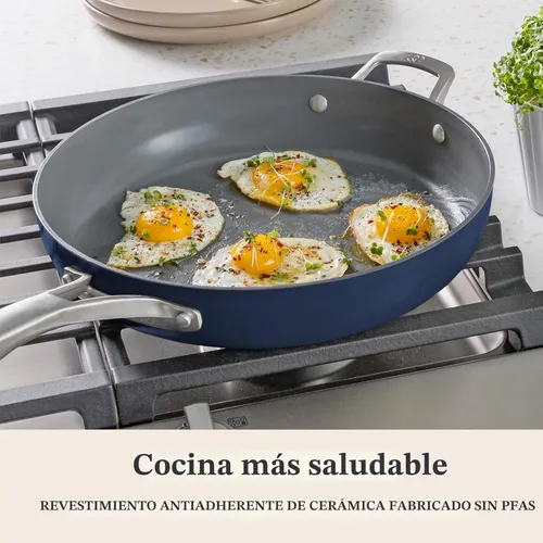 Miniatura 5 de Calphalon® Premier - Sartén antiadherente de cerámica de 12 pulgadas con tapa, azul medianoche