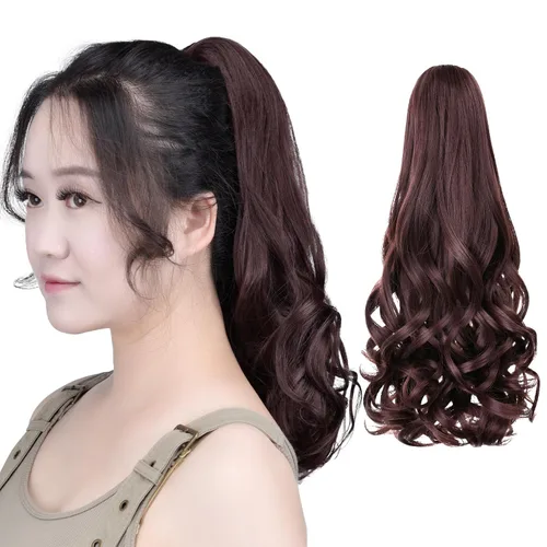 Miniatura 47 de SYXLCYGG Auburn Clip Cola de caballo Clip Cola de caballo Extensión de cola de caballo ondulado 10 pulgadas 3.5 oz pelo sintético falso pieza