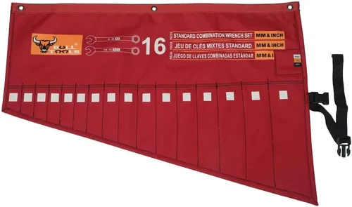 Miniatura 5 de BULL TOOLS Organizador de rollos de herramientas con 16 bolsillos para llaves, lona de poliéster balístico impermeable métrica y SAE, bolsa de Rojo