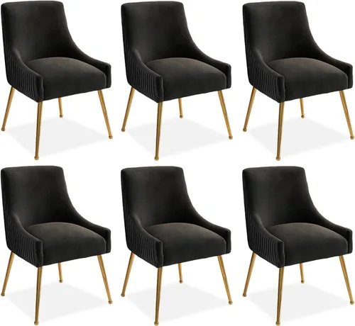 Miniatura 7 de Juego de 2 sillas de comedor, modernas sillas tapizadas para cocina, comedor con patas doradas, sillas de tela de terciopelo copetudo para sala