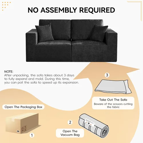 Miniatura 6 de Sofá biplaza sin hueso de 83 pulgadas para apartamento pequeño, sofá cómodo y esponjoso con asiento profundo, sofá nube sin montaje, asiento de dos