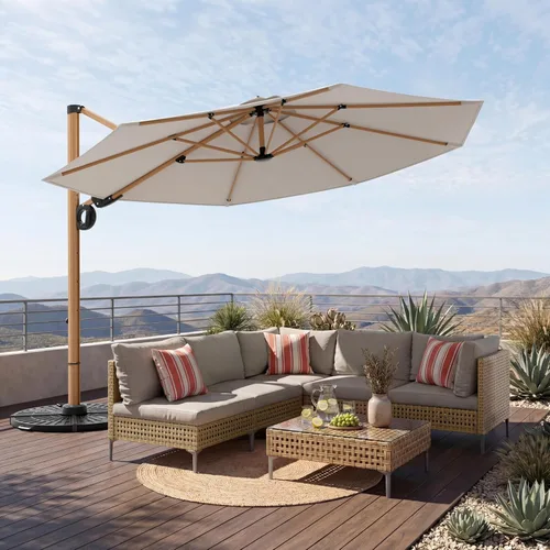 Miniatura 8 de Grand patio Sombrilla de patio de 12 pies, sombrilla redonda voladiza para exteriores con rotación de 360°, paraguas de aluminio para patio, jardín