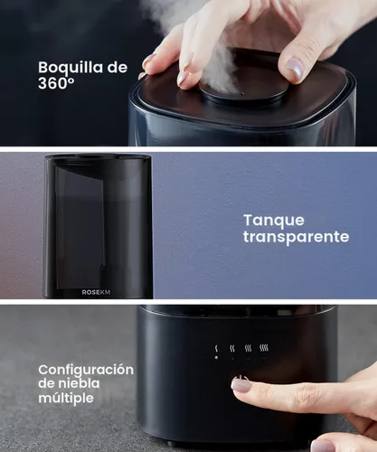 Miniatura 5 de ROSEKM Humidificadores para dormitorio (1.1L), pequeño humidificador de niebla fría para hogar, plantas y guardería de bebé, humidificador
