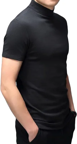 Miniatura 2 de Camiseta de manga corta para hombre, básica, cuello alto, ajustada, sin botones, térmica, sólida