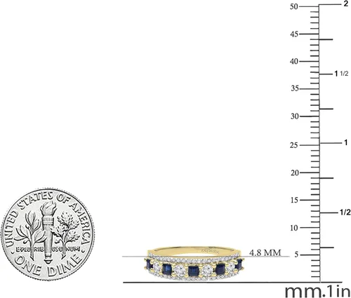 Miniatura 15 de Dazzlingrock Collection Anillo de boda de 9 piedras de zafiro azul princesa y diamante blanco redondo de 0.098 in cada uno en oro de 14 quilates