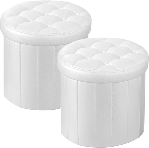 Miniatura 14 de Bsketa® Otomana plegable redonda de almacenamiento de 14 x 14 x 13 pulgadas, taburete de pie con asiento acolchado de espuma más gruesa, banco Negro