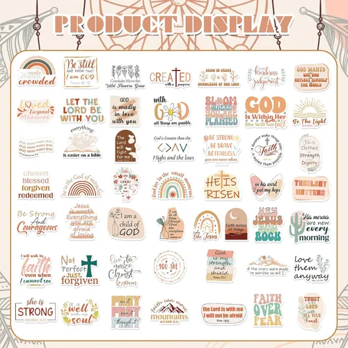 Miniatura 2 de Rakuto Calcomanías para botella de agua de la Biblia, 50 unidades, bohemias, cristianas, para adultos y adolescentes, versículo bíblico Jesús