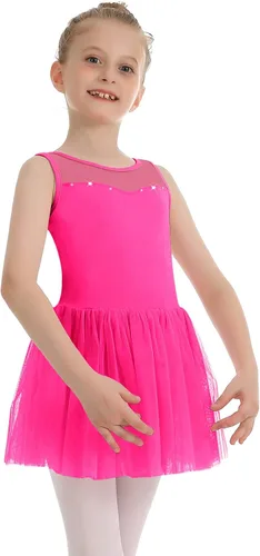 Miniatura 4 de Phineein Leotardos de ballet de manga corta para niñas, leotardos de baile con espalda hueca con falda
