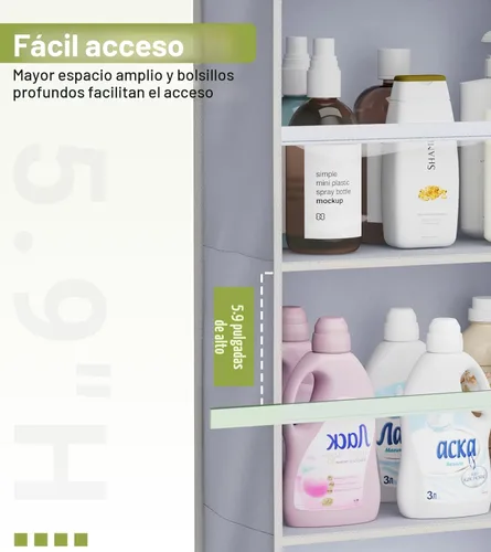 Miniatura 4 de AOODA Paquete de 2 organizadores para colgar sobre la puerta, organizador de gran capacidad para colgar en la puerta del armario, con bolsillos Gris