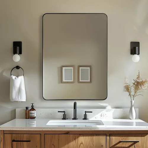 Miniatura 8 de ANDY STAR Espejo de pared para baño con marco de metal de acero inoxidable, marco rectangular de esquina redondeada de 22 x 30 pulgadas, acabado