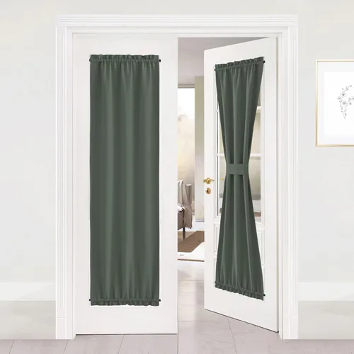 Miniatura 308 de NICETOWN Cortinas opacas unicolor con aislamiento térmico para puerta francesa, granja, oscurecimiento de habitación, puertas y ventanas de Marrón