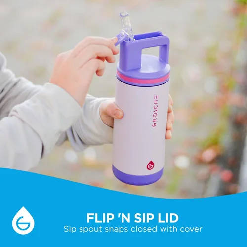 Miniatura 6 de GROSCHE Alpine Flip n' Sip - Botella de agua aislada de 16 onzas para niños, acero inoxidable, a prueba de fugas, con pajilla, perfecta
