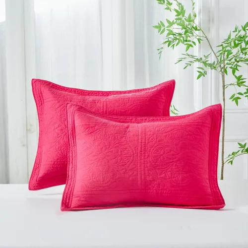 Miniatura 40 de WINLIFE Juego de 2 fundas de almohada acolchadas 100% algodón, estampado floral, tamaño King, color verde