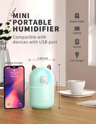 Miniatura 2 de Humidificador de Niebla Fría, Mini Humidificadores de 300ml con Luz Nocturna, Humidificador de Aire Automático Sin Agua con Apagado Automático