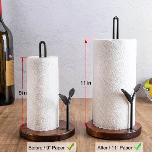 Miniatura 2 de Soporte para toallas de papel, soporte para toallas de papel de madera, fácil de rasgar con una sola mano, soporte de rollo de papel rústico