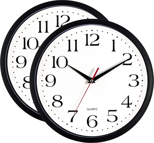 Miniatura 9 de Bernhard Products Reloj de pared negro, 2 unidades, silencioso, sin tictac, de cuarzo, de calidad extra grande, funciona con pilas, redondo, fácil