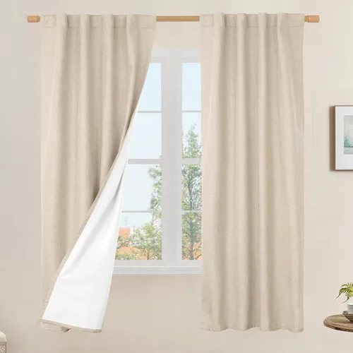 Miniatura 95 de LAMIT Cortinas de lino natural 100 % opacas para ventana, para dormitorio, 45 pulgadas, cortinas térmicas con textura de lino estilo granja