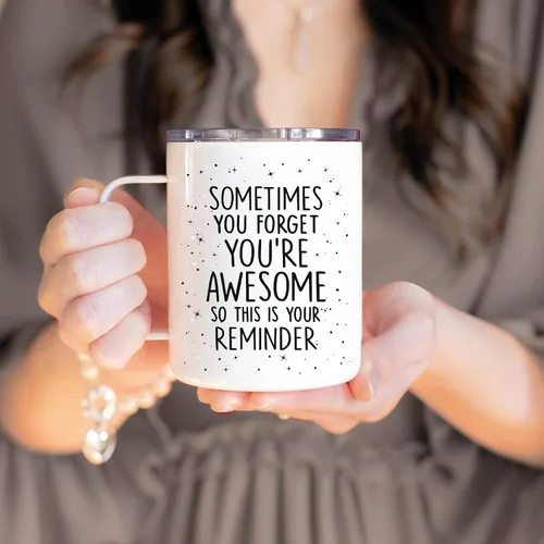 Miniatura 2 de Hyturtle Taza de motivación con cuchara, regalos para hombres, mujeres en cumpleaños de Navidad, acero inoxidable aislado de 12 onzas, regalos