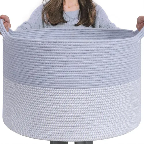 Miniatura 39 de INDRESSME Cesta de Cuerda de Algodón XXXLarge 21.7" x 21.7" x 13.8" Cestas Tejidas para Ropa de Bebé Cestas de Mantas Cesta de Juguetes con Textura