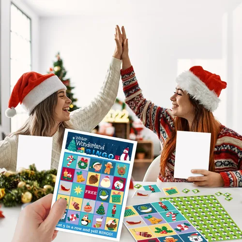 Miniatura 5 de Juegos de fiesta de bingo de Navidad, juegos de fiesta de Navidad para familiares y amigos, 24 jugadores, suministros de fiesta de Navidad, regalos