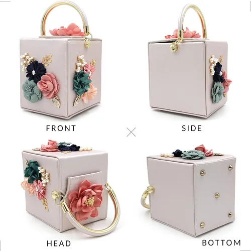 Miniatura 5 de Milisente Bolso de mano de noche para mujer, caja cuadrada floral, bolsos de noche, bolsos cruzados de hombro, bolso de mano de flores para boda