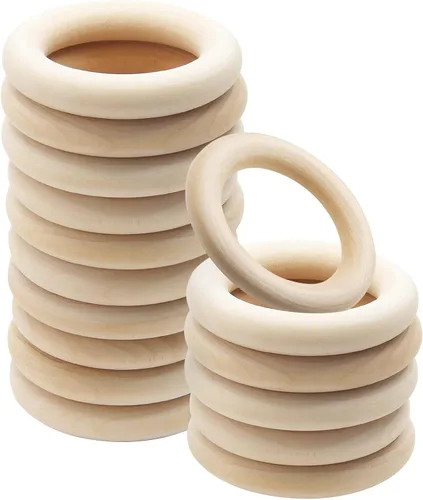 Miniatura 10 de Uenhoy 15 anillos de madera natural de 1.57 pulgadas, anillos de madera sin terminar para manualidades, anillos de macramé, fabricación de joyas