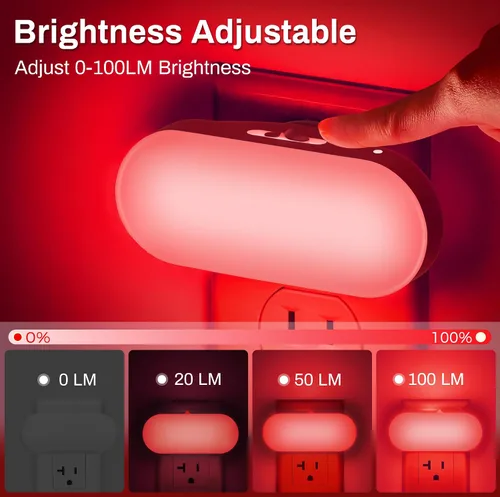 Miniatura 3 de DORESshop Luz nocturna roja, encendido/apagado automático, brillo ajustable de 0-100 LM, luz nocturna regulable con sensor de luz que se enchufa a